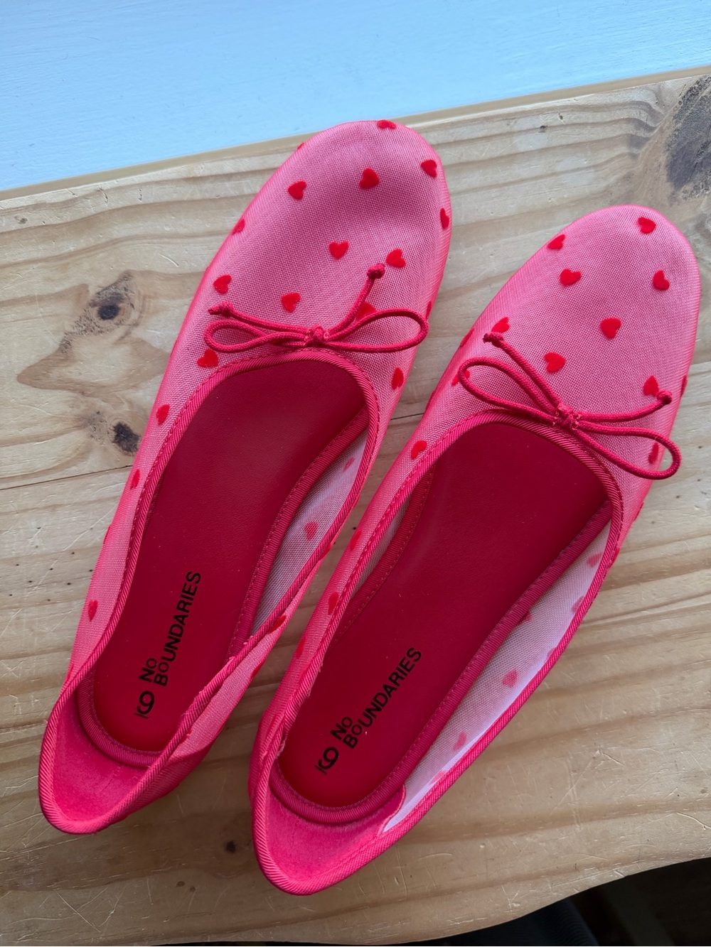 Mesh Flats with Red Heart Accents